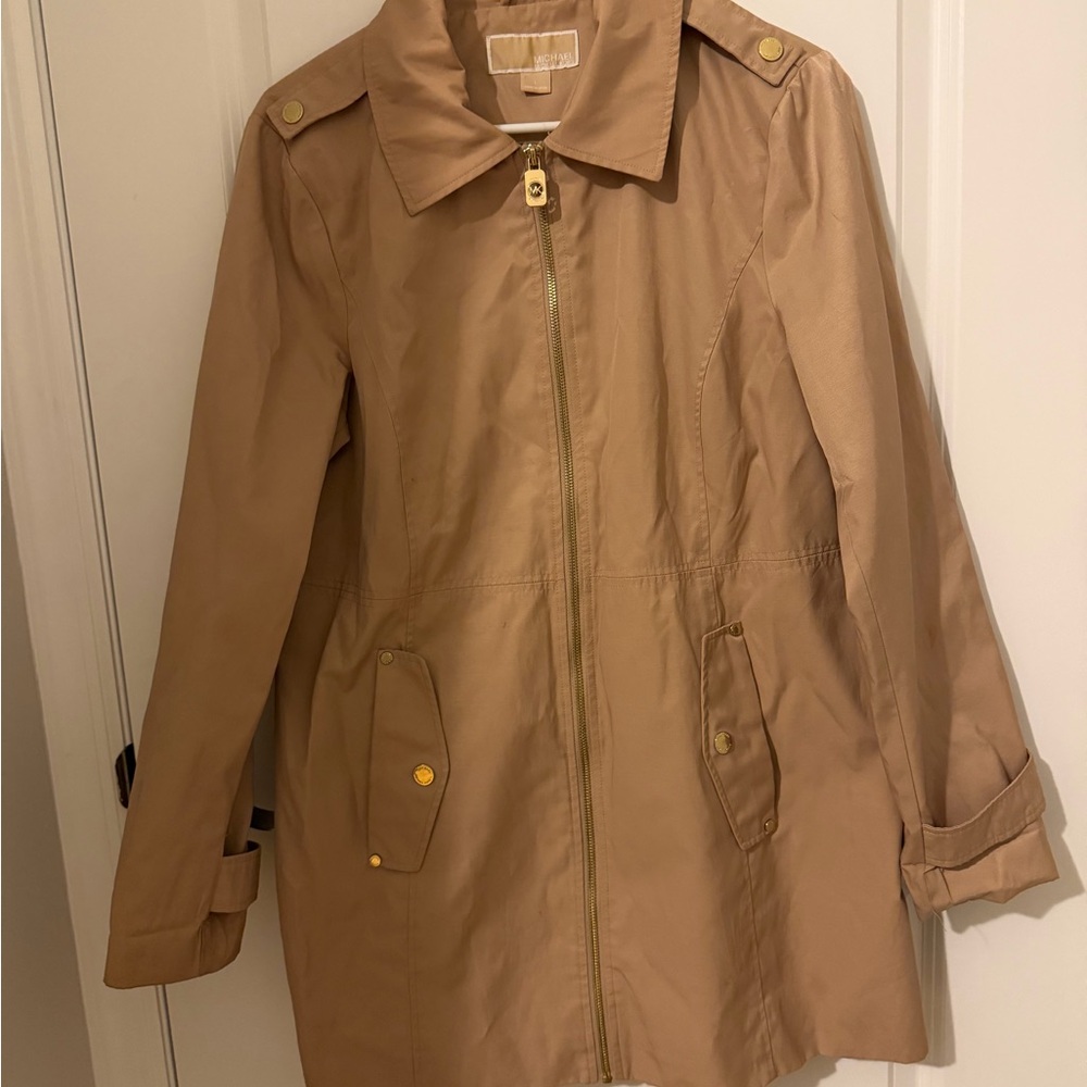 MICHAEL Michael Kors Beige Trench Coat with Gold Accents NYLON jacket
